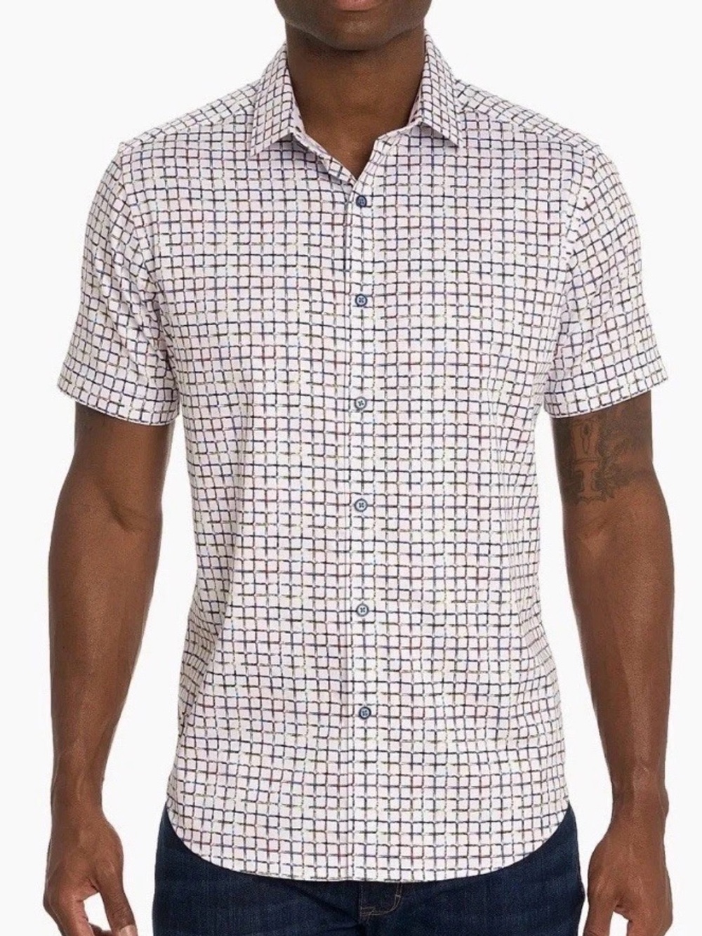 New Robert Graham XL THE SHOCKER Short Sleeve Button Up Shirt Casual Windowpane